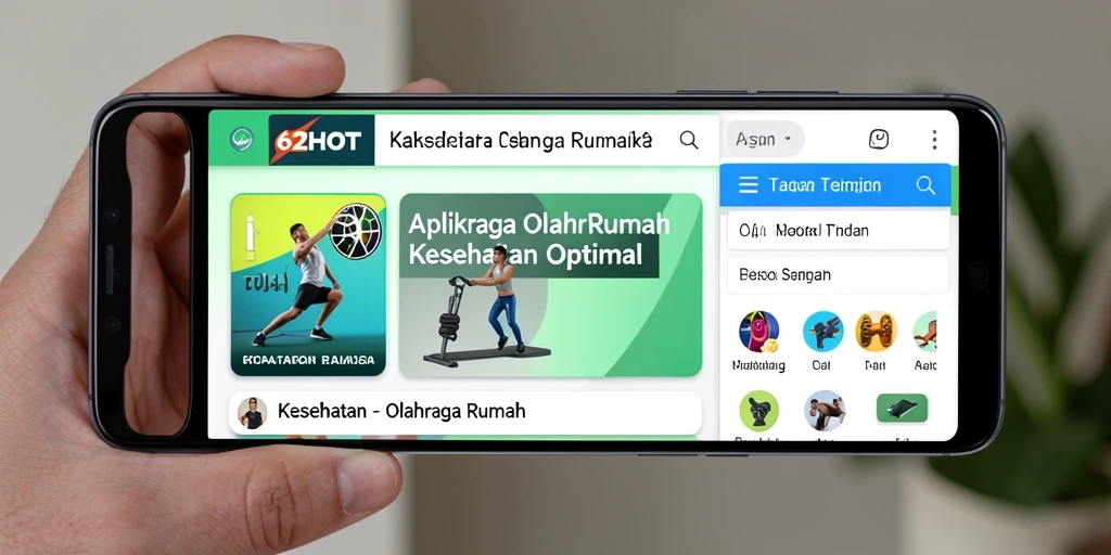 Tampilan utama aplikasi 62HOT dengan berbagai fitur olahraga rumah.