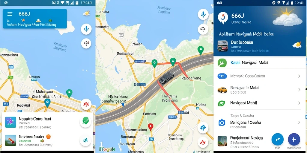 Tampilan antarmuka aplikasi navigasi dengan peta interaktif.