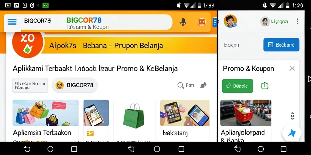Antarmuka aplikasi BIGCOR78 yang menunjukkan berbagai kupon dan promo.