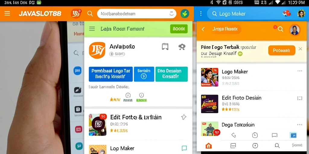 Screenshot antarmuka pengguna aplikasi JAVASLOT88 yang menunjukkan fitur Logo Maker.