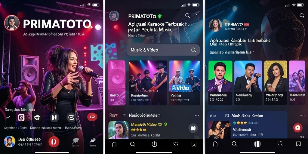 Screenshot antarmuka utama PRIMATOTO dengan fitur Karaoke yang menarik dan interaktif.