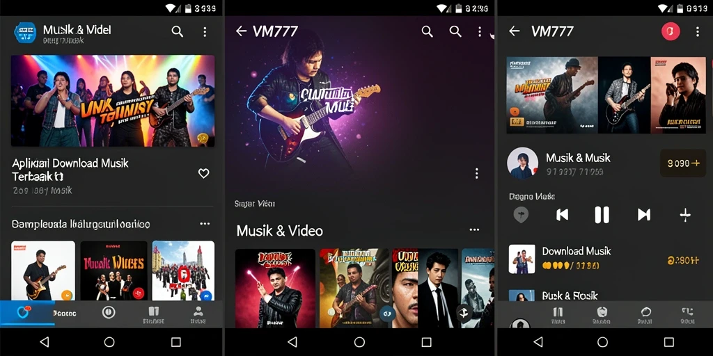 Tampilan antarmuka VM777 dengan fitur Download Musik yang mudah digunakan.